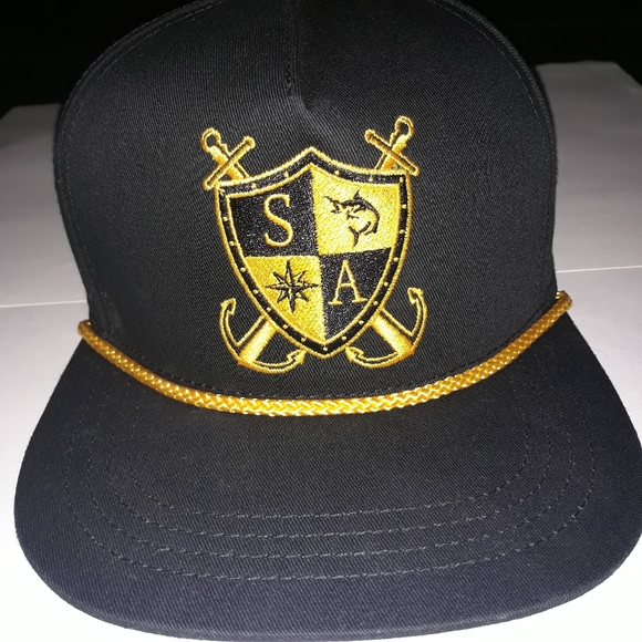 SA Company flat bill black gold snap back hat fish shield anchor hunting - Picture 3 of 16